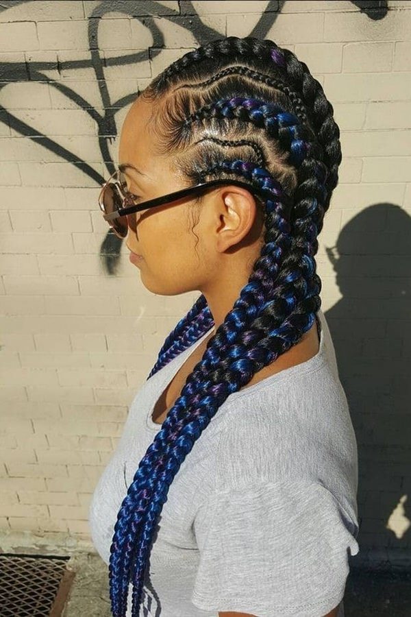 feed in blue black hairstyles for African women