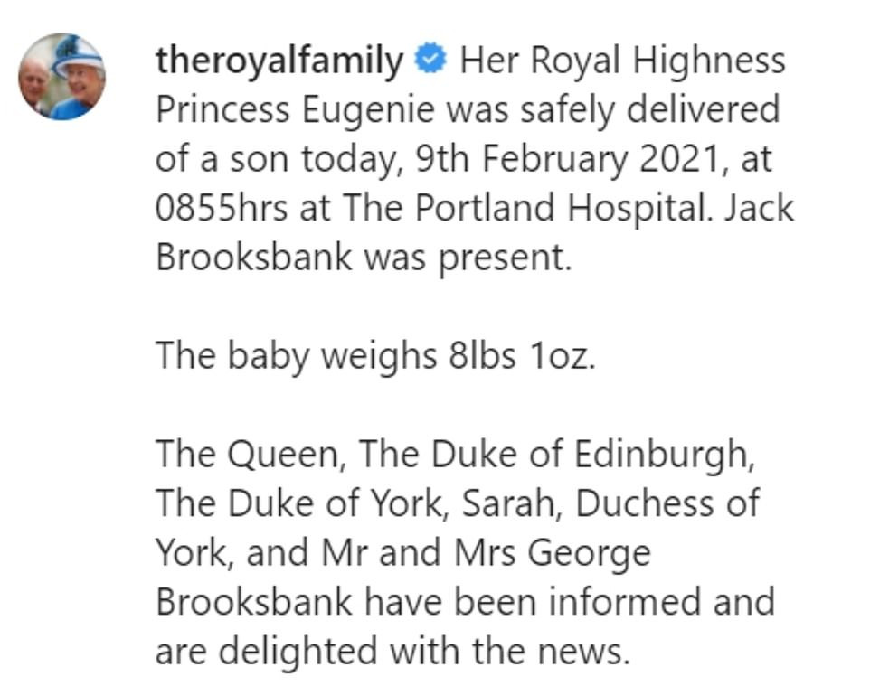social media post by the royal family